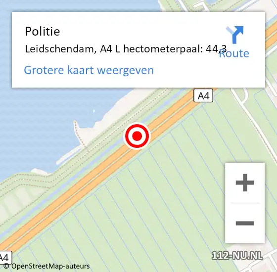 Locatie op kaart van de 112 melding: Politie Leidschendam, A4 L hectometerpaal: 44,3 op 15 januari 2015 08:18