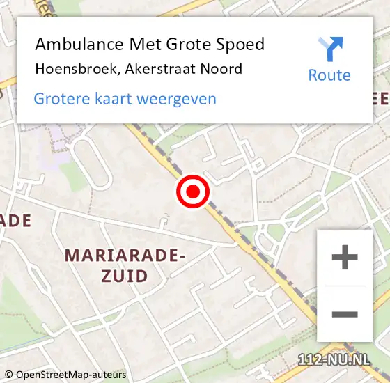 Locatie op kaart van de 112 melding: Ambulance Met Grote Spoed Naar Hoensbroek, Akerstraat Noord op 15 januari 2015 08:23