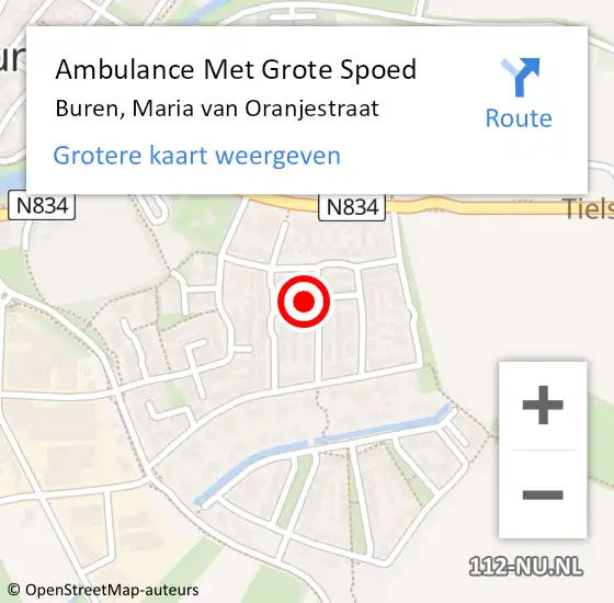 Locatie op kaart van de 112 melding: Ambulance Met Grote Spoed Naar Buren, Maria van Oranjestraat op 15 januari 2015 08:41