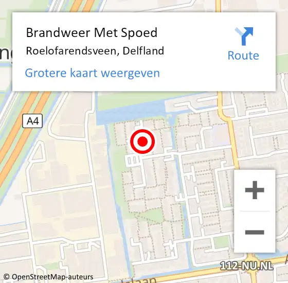 Locatie op kaart van de 112 melding: Brandweer Met Spoed Naar Roelofarendsveen, Delfland op 15 januari 2015 09:15