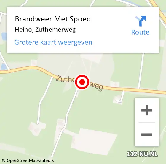 Locatie op kaart van de 112 melding: Brandweer Met Spoed Naar Heino, Zuthemerweg op 15 januari 2015 09:19