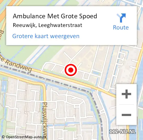 Locatie op kaart van de 112 melding: Ambulance Met Grote Spoed Naar Reeuwijk, Leeghwaterstraat op 15 januari 2015 09:36