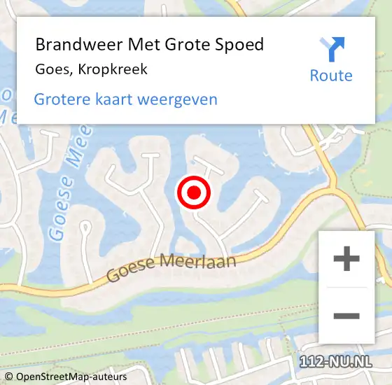 Locatie op kaart van de 112 melding: Brandweer Met Grote Spoed Naar Goes, Kropkreek op 27 oktober 2013 19:48