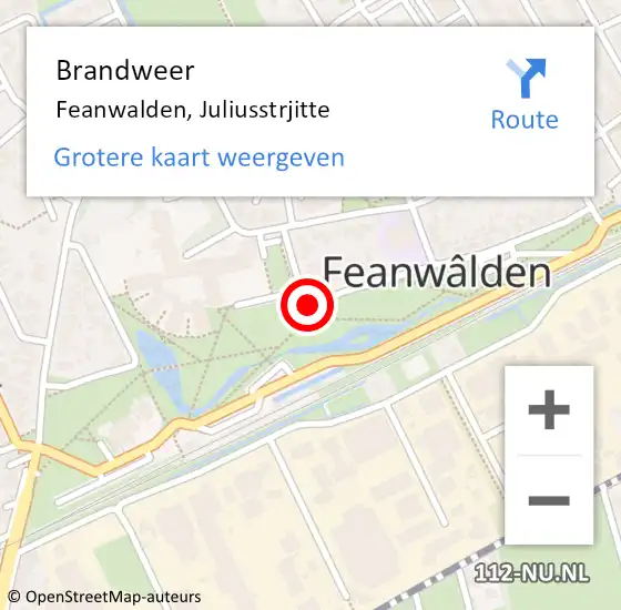 Locatie op kaart van de 112 melding: Brandweer Feanwalden, Juliusstrjitte op 15 januari 2015 10:11