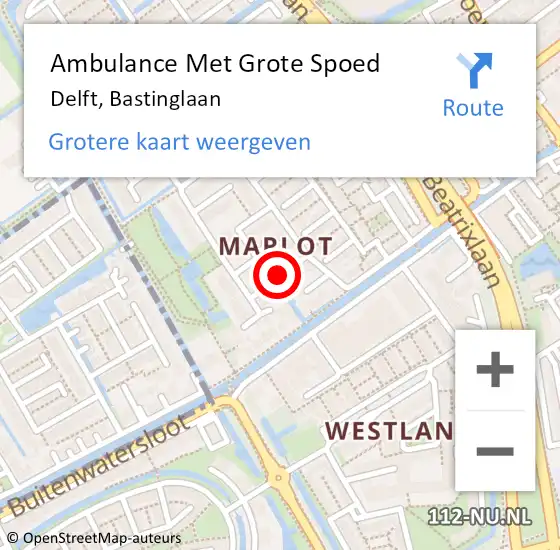 Locatie op kaart van de 112 melding: Ambulance Met Grote Spoed Naar Delft, Bastinglaan op 15 januari 2015 10:15