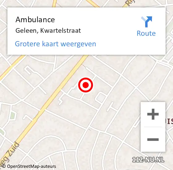 Locatie op kaart van de 112 melding: Ambulance Geleen, Kwartelstraat op 15 januari 2015 10:27