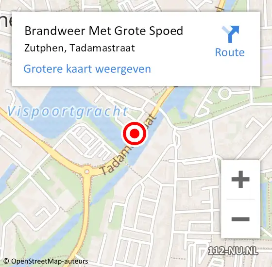 Locatie op kaart van de 112 melding: Brandweer Met Grote Spoed Naar Zutphen, Tadamastraat op 15 januari 2015 10:45