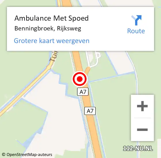 Locatie op kaart van de 112 melding: Ambulance Met Spoed Naar Benningbroek, A7 L hectometerpaal: 38,0 op 15 januari 2015 10:57