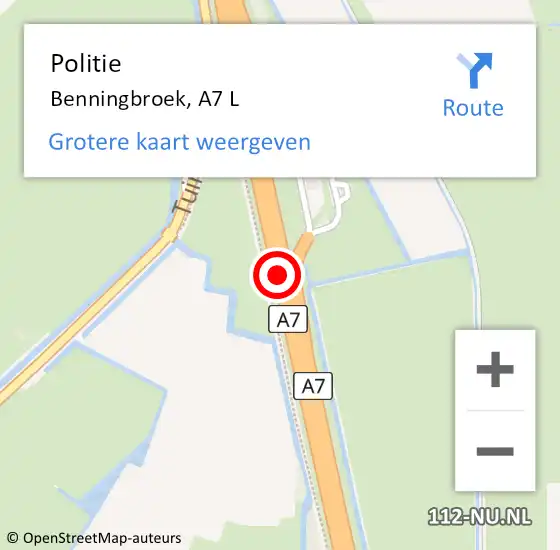 Locatie op kaart van de 112 melding: Politie Benningbroek, A7 L op 15 januari 2015 11:00