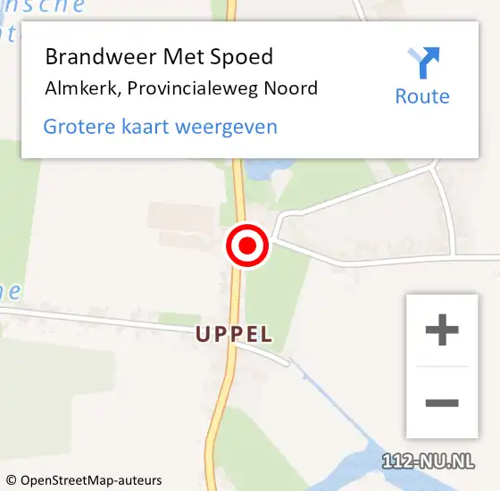 Locatie op kaart van de 112 melding: Brandweer Met Spoed Naar Almkerk, Provincialeweg Noord op 15 januari 2015 11:03