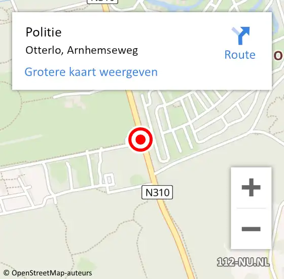 Locatie op kaart van de 112 melding: Politie Otterlo, Arnhemseweg op 15 januari 2015 11:05