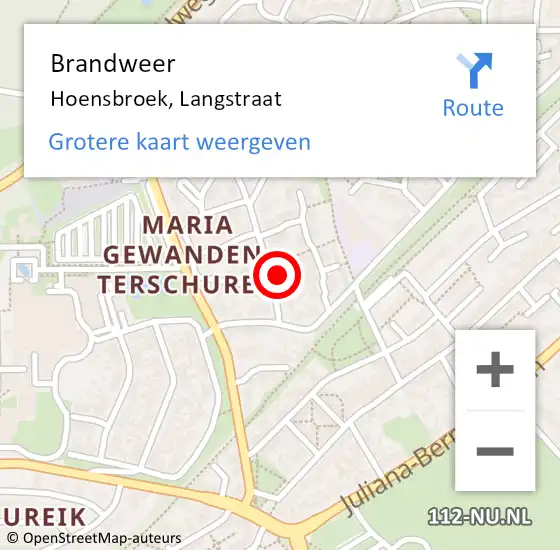 Locatie op kaart van de 112 melding: Brandweer Hoensbroek, Langstraat op 15 januari 2015 11:19