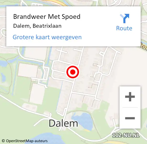 Locatie op kaart van de 112 melding: Brandweer Met Spoed Naar Dalem, Beatrixlaan op 15 januari 2015 11:35