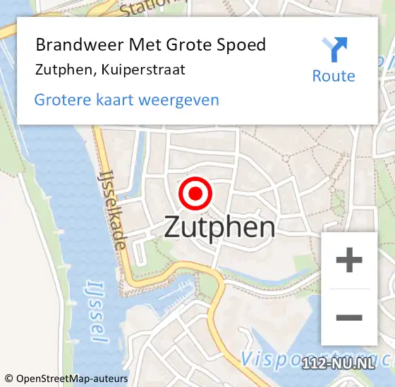 Locatie op kaart van de 112 melding: Brandweer Met Grote Spoed Naar Zutphen, Kuiperstraat op 15 januari 2015 11:44