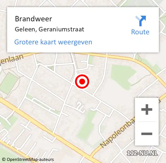 Locatie op kaart van de 112 melding: Brandweer Geleen, Geraniumstraat op 15 januari 2015 11:51