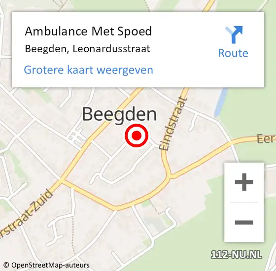 Locatie op kaart van de 112 melding: Ambulance Met Spoed Naar Beegden, Leonardusstraat op 15 januari 2015 12:06