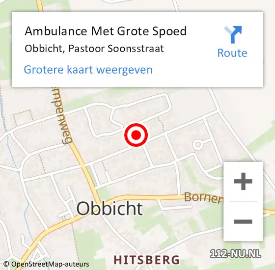 Locatie op kaart van de 112 melding: Ambulance Met Grote Spoed Naar Obbicht, Pastoor Soonsstraat op 15 januari 2015 12:12