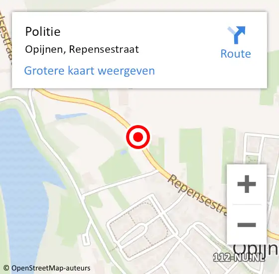 Locatie op kaart van de 112 melding: Politie Opijnen, Repensestraat op 15 januari 2015 12:39
