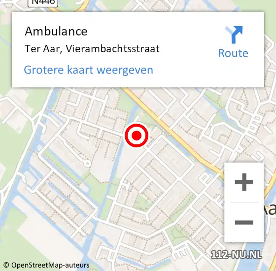 Locatie op kaart van de 112 melding: Ambulance Ter Aar, Vierambachtsstraat op 15 januari 2015 12:55