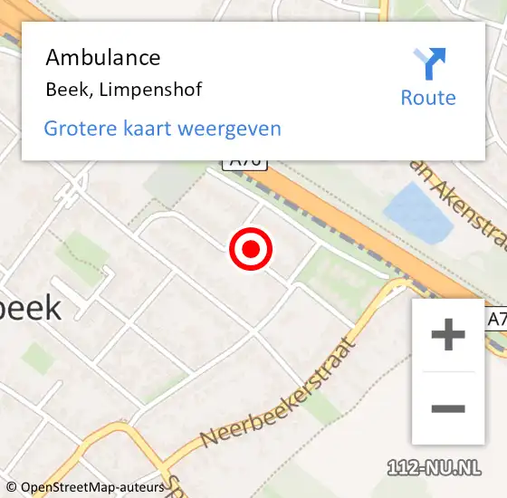 Locatie op kaart van de 112 melding: Ambulance Beek, Limpenshof op 15 januari 2015 13:06