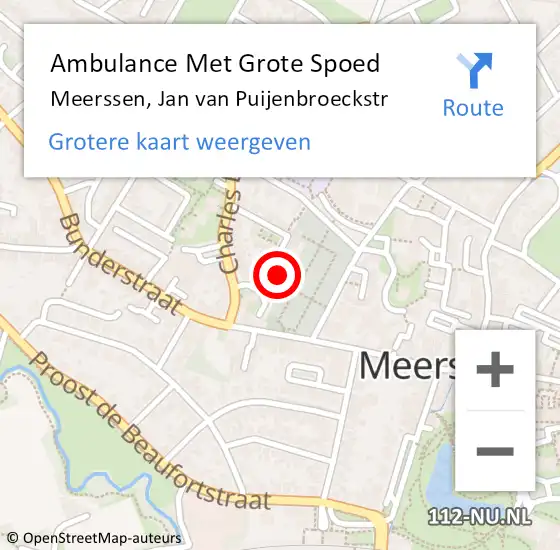 Locatie op kaart van de 112 melding: Ambulance Met Grote Spoed Naar Meerssen, Jan van Puijenbroeckstr op 15 januari 2015 13:55