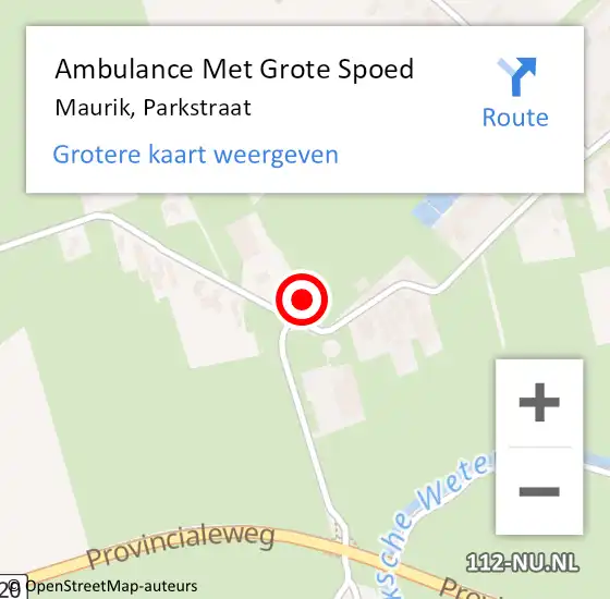 Locatie op kaart van de 112 melding: Ambulance Met Grote Spoed Naar Maurik, Parkstraat op 27 oktober 2013 20:44