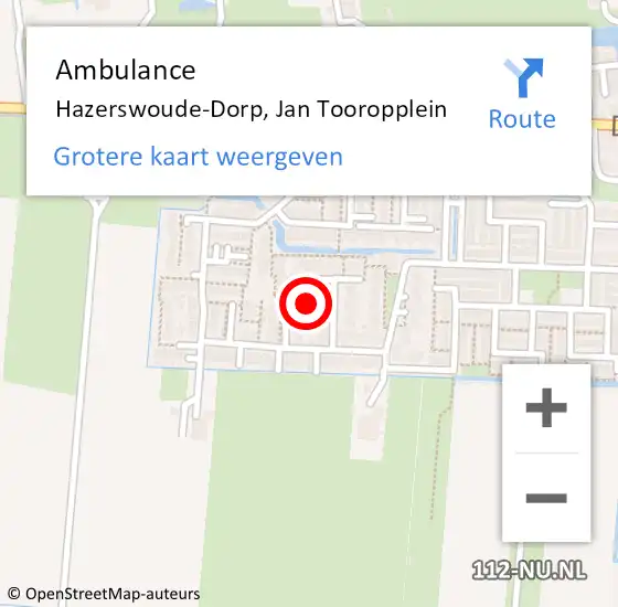 Locatie op kaart van de 112 melding: Ambulance Hazerswoude-Dorp, Jan Tooropplein op 15 januari 2015 15:55