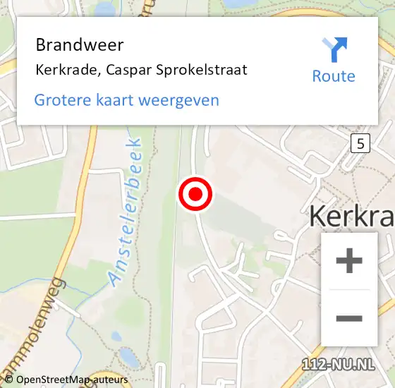 Locatie op kaart van de 112 melding: Brandweer Kerkrade, Caspar Sprokelstraat op 15 januari 2015 15:55