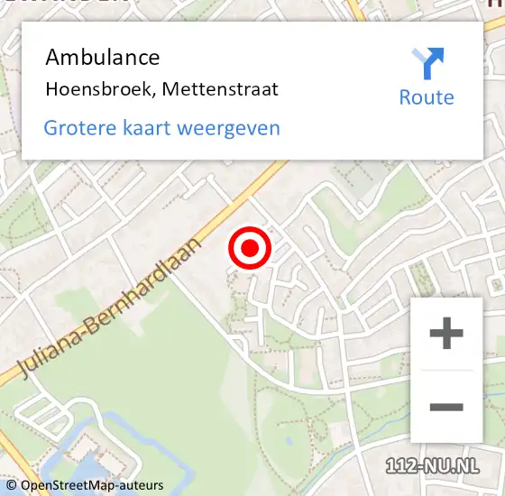 Locatie op kaart van de 112 melding: Ambulance Hoensbroek, Mettenstraat op 15 januari 2015 16:16