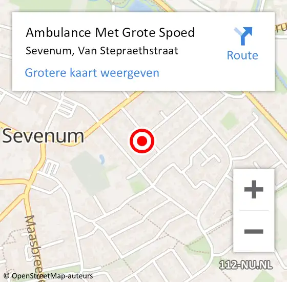 Locatie op kaart van de 112 melding: Ambulance Met Grote Spoed Naar Sevenum, Van Stepraethstraat op 15 januari 2015 17:59