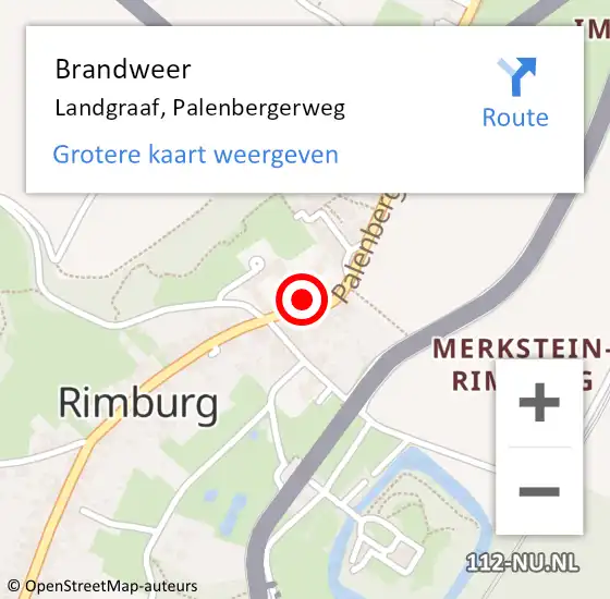 Locatie op kaart van de 112 melding: Brandweer Landgraaf, Palenbergerweg op 15 januari 2015 18:02