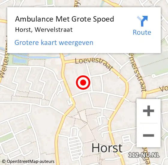 Locatie op kaart van de 112 melding: Ambulance Met Grote Spoed Naar Horst, Wervelstraat op 15 januari 2015 18:06