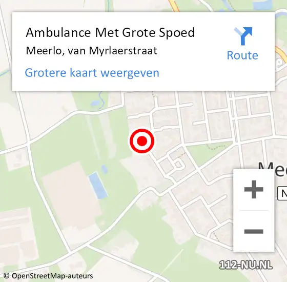 Locatie op kaart van de 112 melding: Ambulance Met Grote Spoed Naar Meerlo, van Myrlaerstraat op 27 oktober 2013 21:13