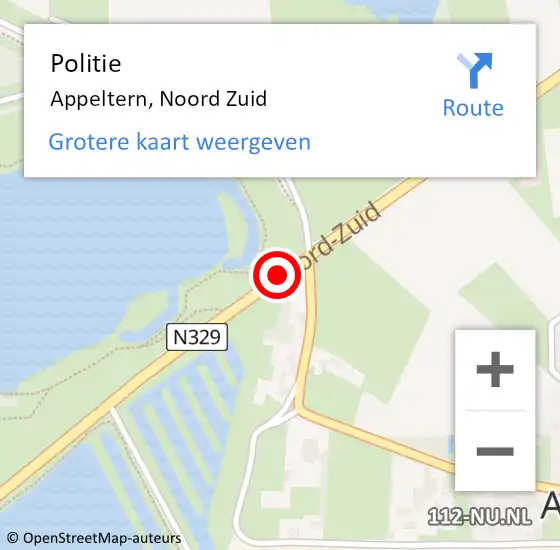 Locatie op kaart van de 112 melding: Politie Appeltern, Noord-Zuid op 15 januari 2015 19:50