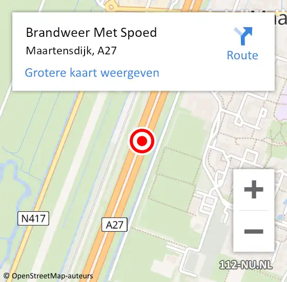 Locatie op kaart van de 112 melding: Brandweer Met Spoed Naar Maartensdijk, A27 op 15 januari 2015 20:04