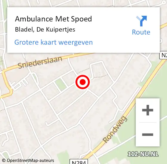 Locatie op kaart van de 112 melding: Ambulance Met Spoed Naar Bladel, De Kuipertjes op 15 januari 2015 20:10