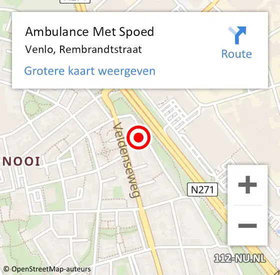 Locatie op kaart van de 112 melding: Ambulance Met Spoed Naar Venlo, Rembrandtstraat op 15 januari 2015 20:40