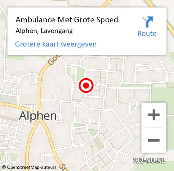 Locatie op kaart van de 112 melding: Ambulance Met Grote Spoed Naar Alphen, Lavengang op 15 januari 2015 20:56