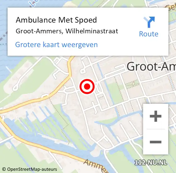 Locatie op kaart van de 112 melding: Ambulance Met Spoed Naar Groot-Ammers, Wilhelminastraat op 15 januari 2015 21:06