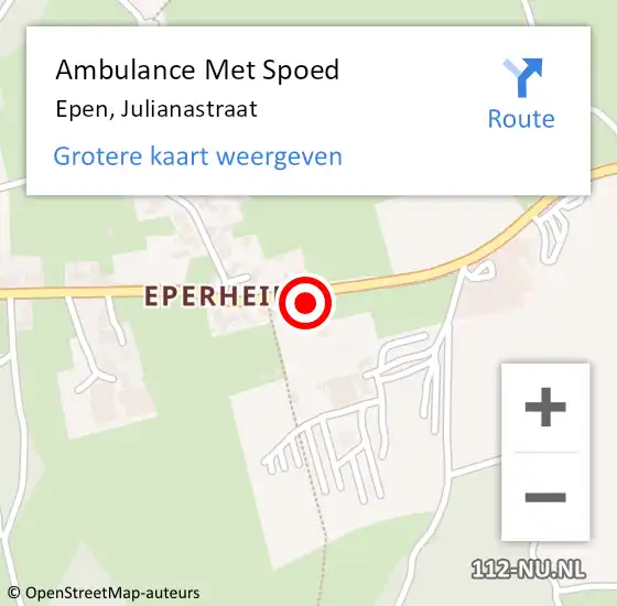 Locatie op kaart van de 112 melding: Ambulance Met Spoed Naar Epen, Julianastraat op 15 januari 2015 21:52