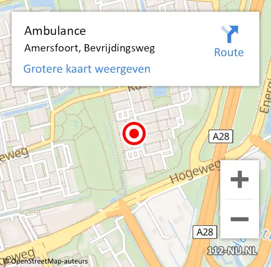 Locatie op kaart van de 112 melding: Ambulance Amersfoort, Bevrijdingsweg op 15 januari 2015 23:00