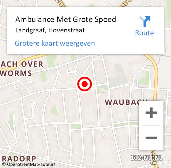 Locatie op kaart van de 112 melding: Ambulance Met Grote Spoed Naar Landgraaf, Hovenstraat op 16 januari 2015 00:01