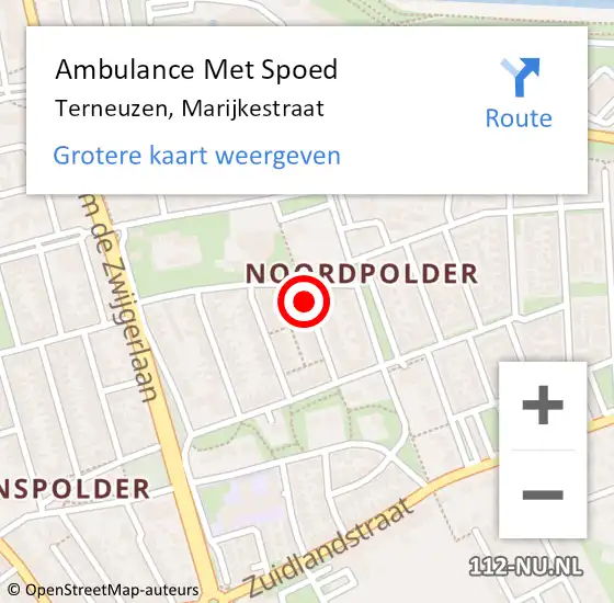 Locatie op kaart van de 112 melding: Ambulance Met Spoed Naar Terneuzen, Marijkestraat op 16 januari 2015 02:26