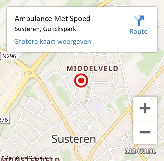 Locatie op kaart van de 112 melding: Ambulance Met Spoed Naar Susteren, Gulickspark op 16 januari 2015 02:56