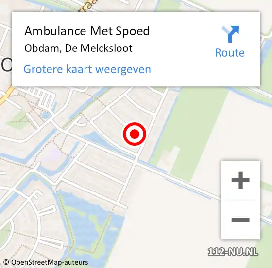 Locatie op kaart van de 112 melding: Ambulance Met Spoed Naar Obdam, De Melcksloot op 16 januari 2015 06:06