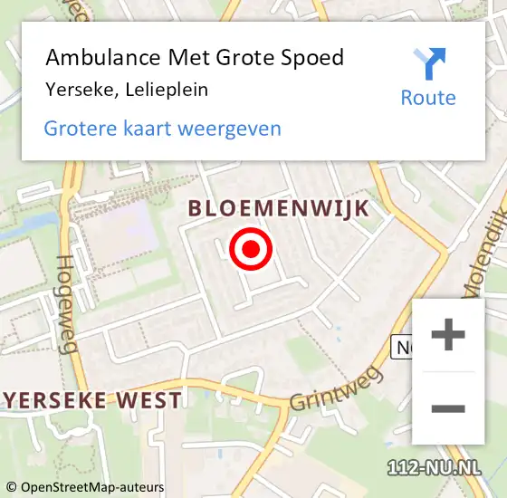 Locatie op kaart van de 112 melding: Ambulance Met Grote Spoed Naar Yerseke, Lelieplein op 16 januari 2015 06:55