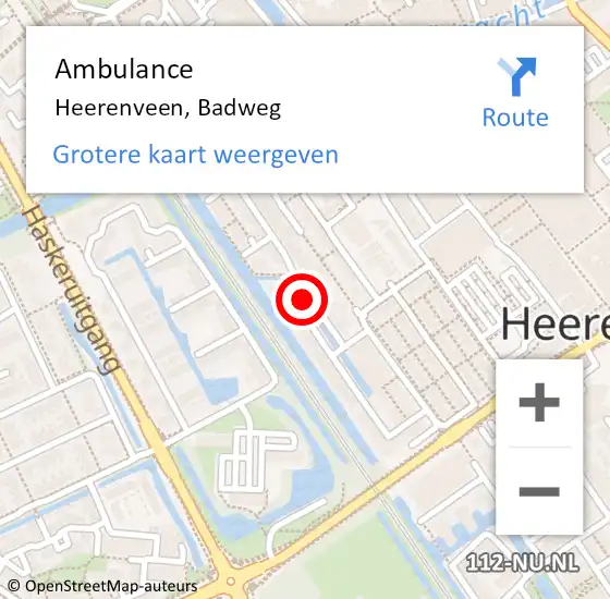 Locatie op kaart van de 112 melding: Ambulance Heerenveen, Badweg op 16 januari 2015 07:03