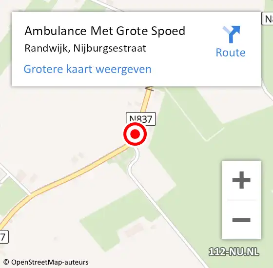 Locatie op kaart van de 112 melding: Ambulance Met Grote Spoed Naar Randwijk, Nijburgsestraat op 16 januari 2015 07:24
