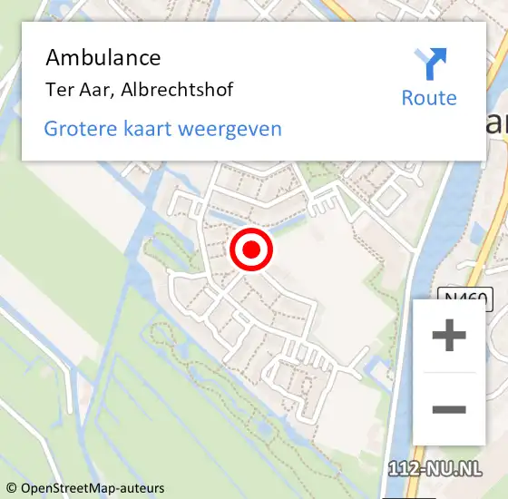 Locatie op kaart van de 112 melding: Ambulance Ter Aar, Albrechtshof op 16 januari 2015 10:11