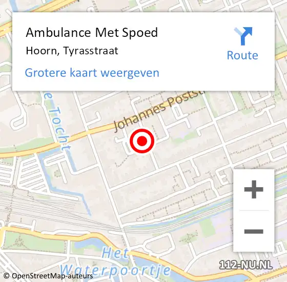 Locatie op kaart van de 112 melding: Ambulance Met Spoed Naar Hoorn, Tyrasstraat op 16 januari 2015 10:45